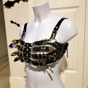 Bondage fetish leather fully adjustable bra chest cage